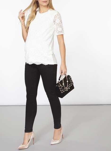 **Maternity Ivory Floral Lace Front T-Shirt